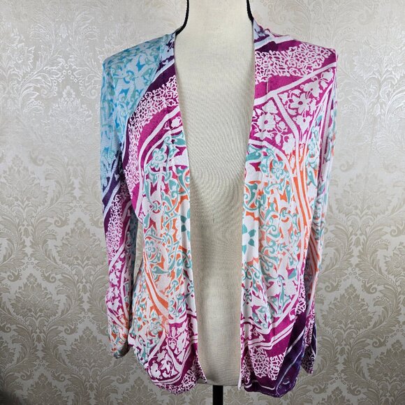 Chico's Size 1 (US Med) Multicolor Open Front Cardigan Long Sleeve Tie Detail - Picture 1 of 11